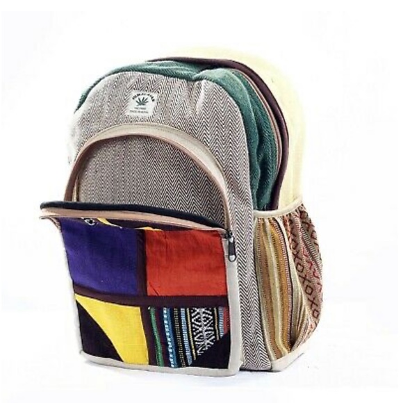 Hemp Backpack Unisex With Patchwork - Picture 2 of 4